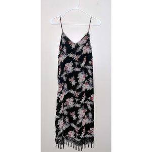 Forever 21, black floral dress w/ crochet fringe detail, Size S